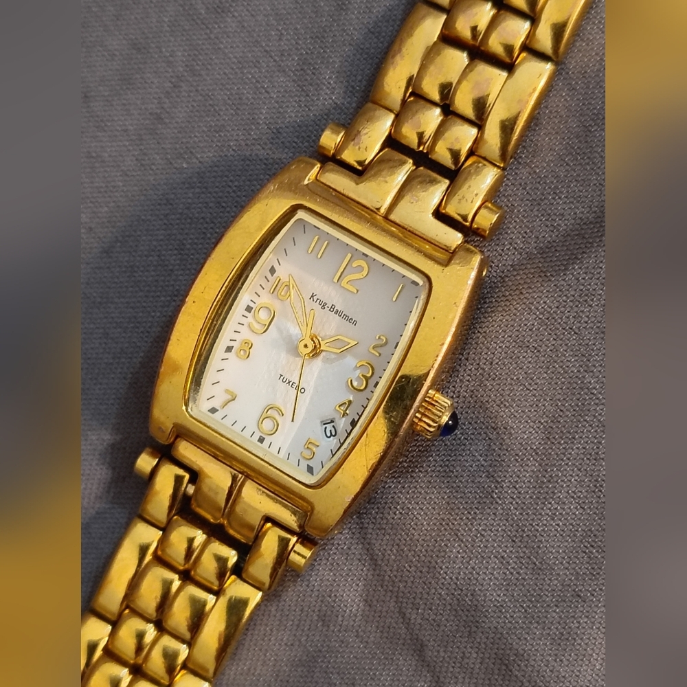 Krug-Baumen Tuxedo 18k Gold Electroplated Watch ~ Runs & Keeps Time, New Battery - Picture 9 of 15